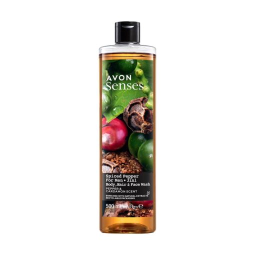 Avon Senses Spiced Pepper Pour Homme 3 en 1 Gel Douche Corps, Cheveux et Visage 500ml