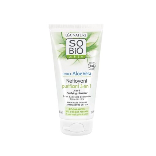 SoBio Gel Nettoyant Purifiant 3 en 1 Hydra Aloe Vera 150ml