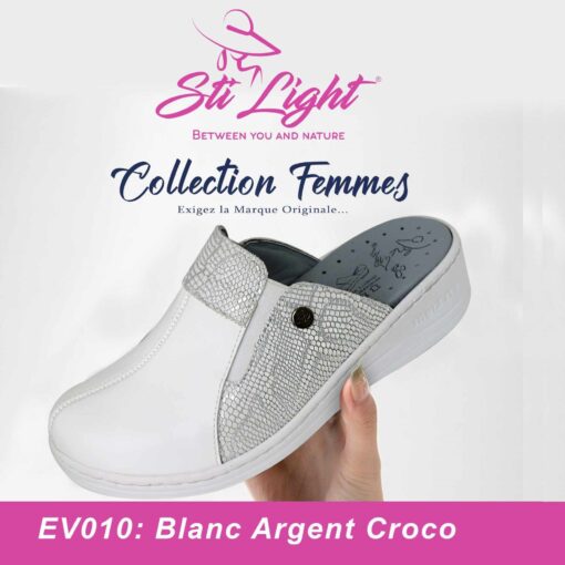 Sabot Orthopédique STI Femme Blanc Argent Croco