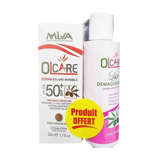 Milva Olcare Ecran Solaire Invisible SPF50+ 50ml + Lait Démaquillant 100ml