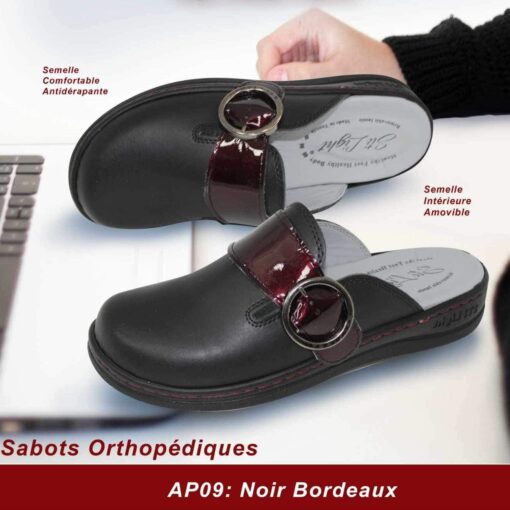 Sabot Orthopédique STI Femme Noir Bordeaux Vernis