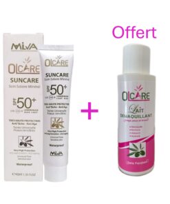 Milva Olcare Ecran Solaire Minéral Teinté Anti Tâche Anti Age SPF50+ 40ml + + Lait Démaquillant 100ml