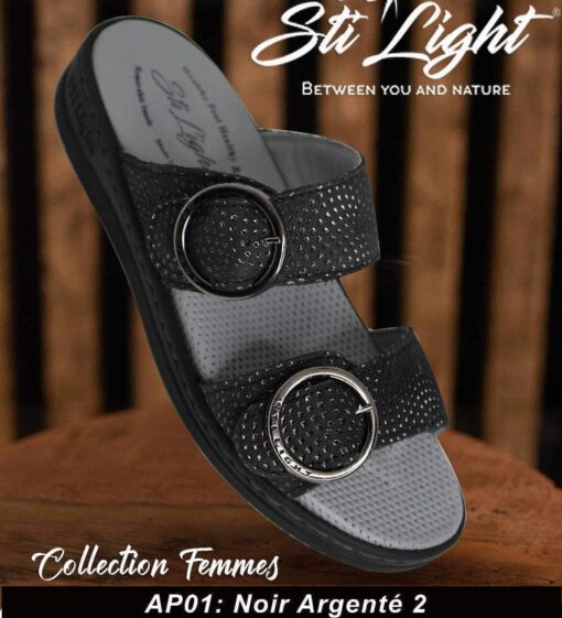 Sabot Orthopédique STI Femme Noir Argent Croco