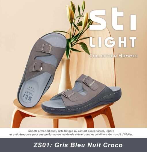 Sabot Orthopédique STI Homme Gris Bleu Nuit Croco