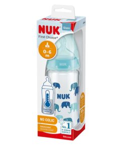 Nuk First Choice+ Biberon en Verre Temperature Control 0-6m Couleur Bleu 240ml