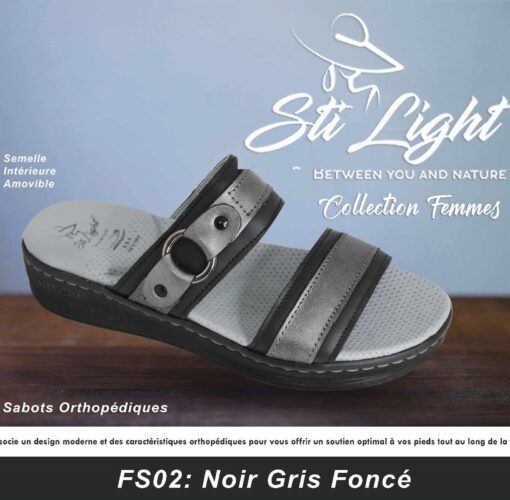 Sabot Orthopédique STI Femme Noir Gris Foncé