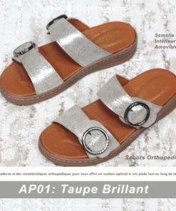 Sabot Orthopédique STI Femme Taupe Brillant