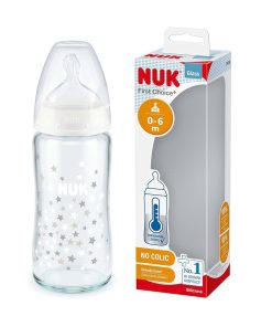 Nuk First Choice+ Biberon en Verre Temperature Control 0-6m Couleur Blanc 240ml