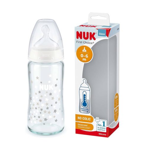 Nuk First Choice+ Biberon en Verre Temperature Control 0-6m Couleur Blanc 240ml