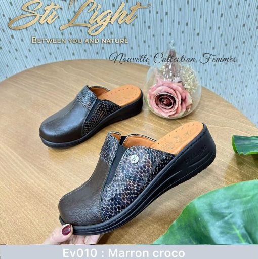 Sabot Orthopédique STI Femme Marron Croco EV010