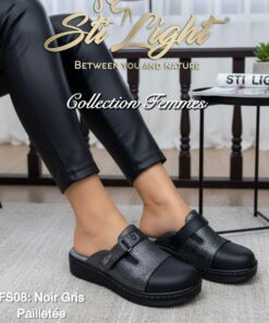 Sabot Orthopédique STI Femme Noir Gris Pailletée FS08