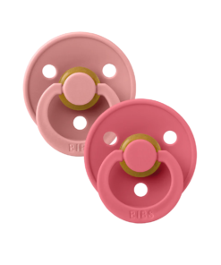Bibs Lot de 2 Sucettes Colour Natural Rubber Dusty Pink et Coral Size1 0m+